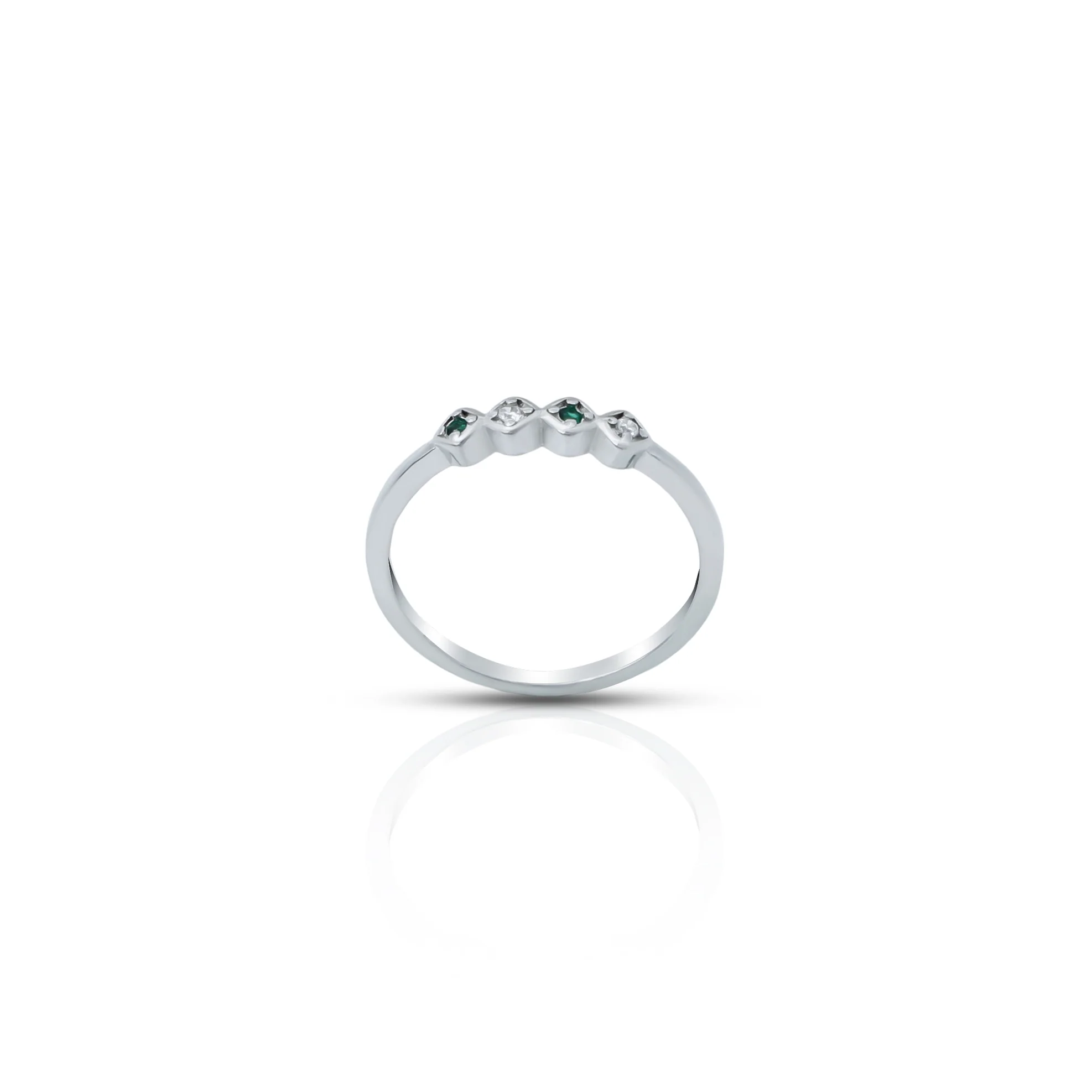 Sterling Silver Ring Featuring Alternating Green and White Stones - Image 3