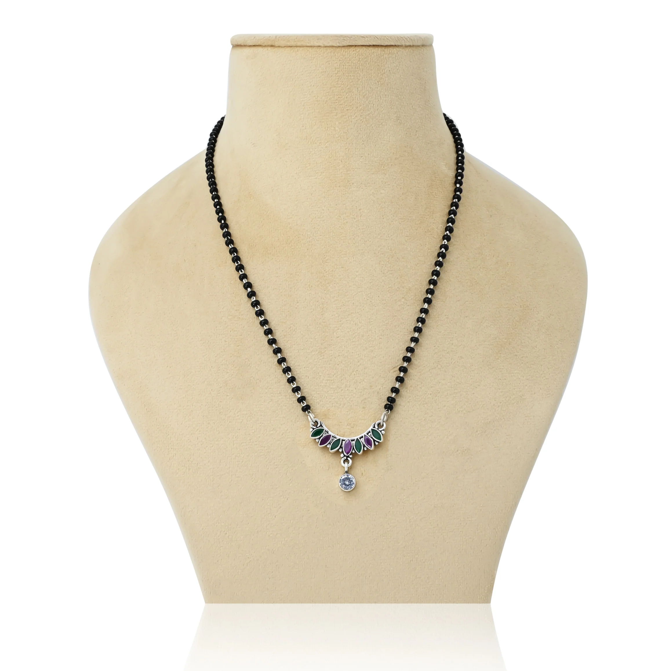Sterling Silver Round Green and Purple leaf Gemstone Mangalsutra - Image 5