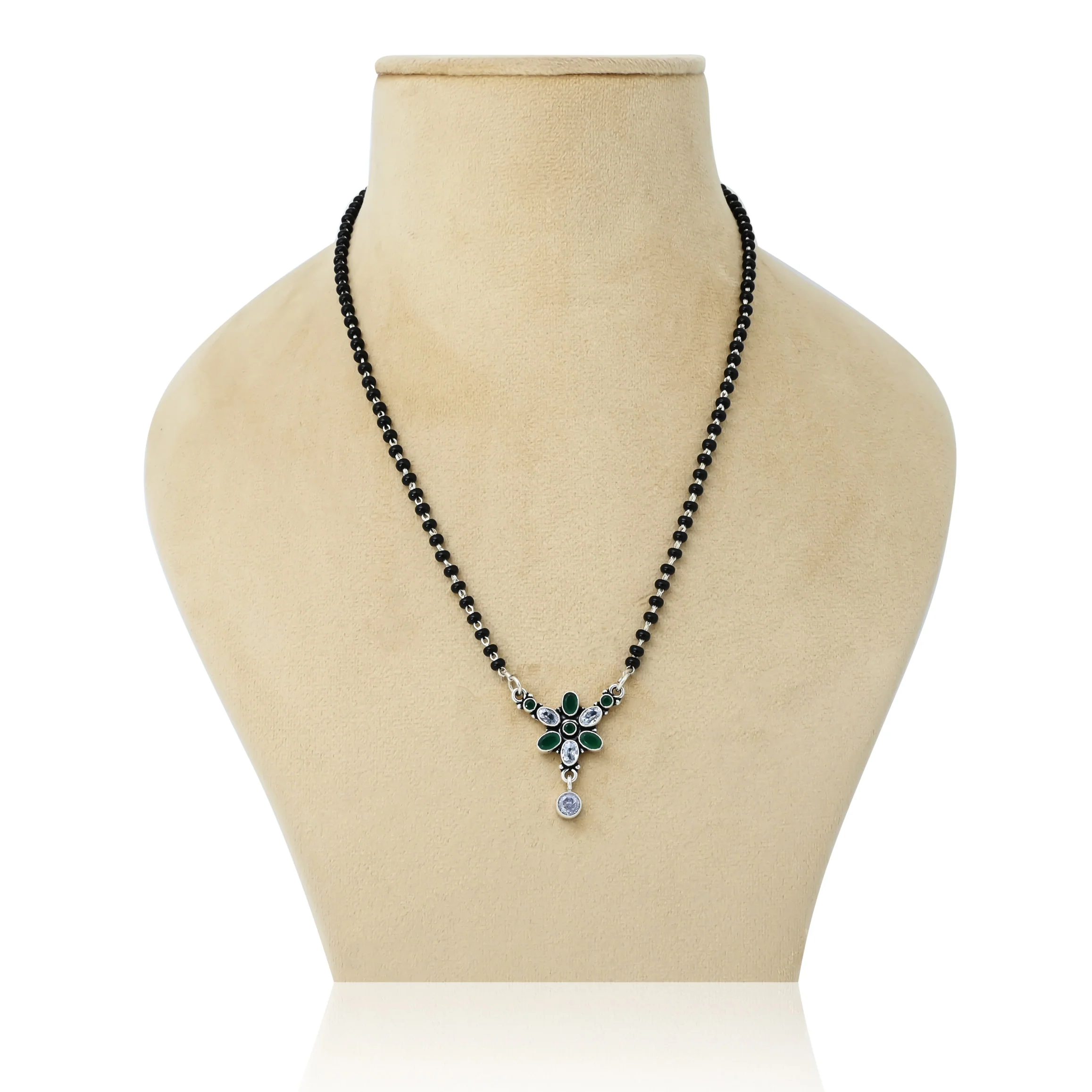 Sterling Silver Round Green Oval Gemstone Mangalsutra - Image 5