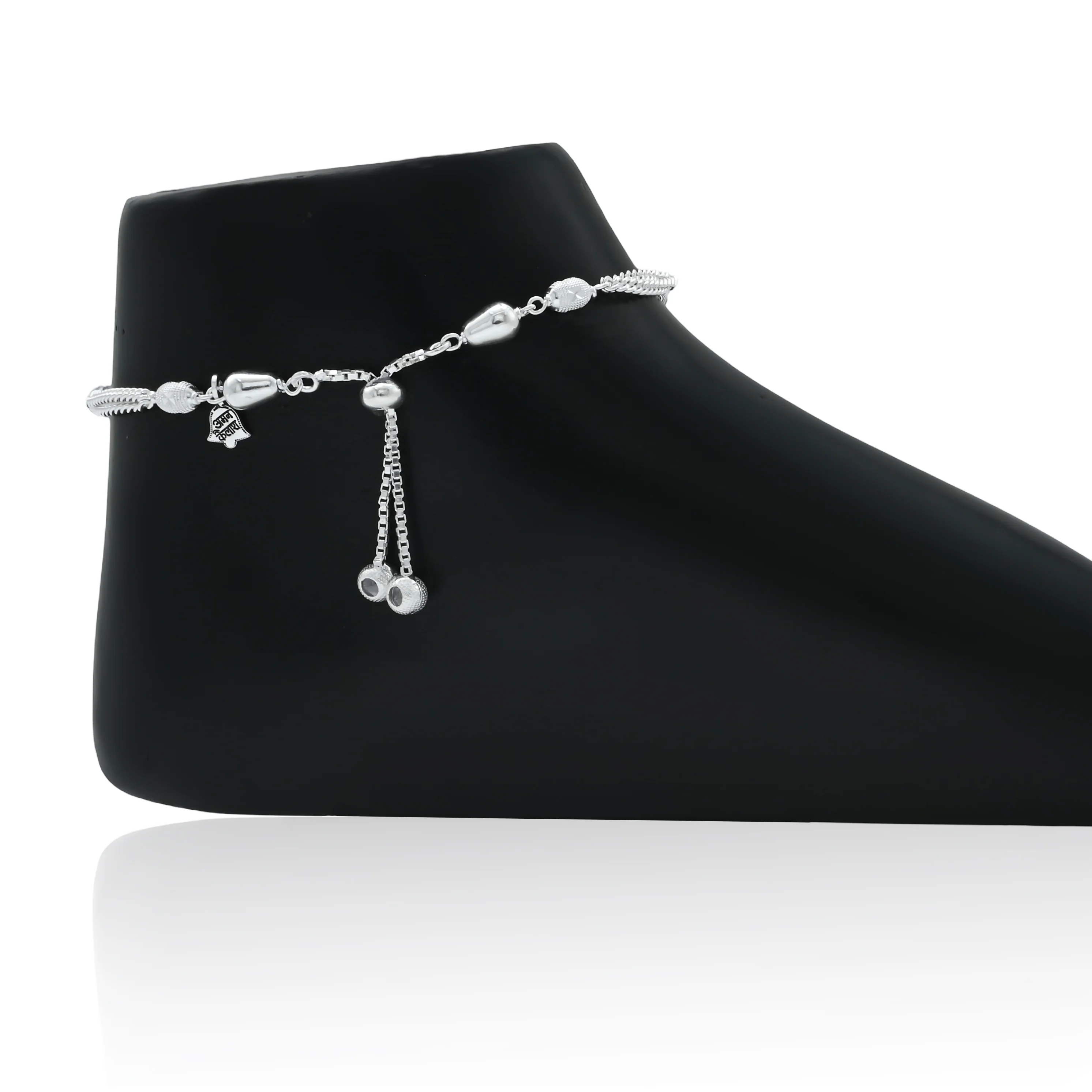Sterling Silver Shell Design Anklet with Black Beads - Image 4