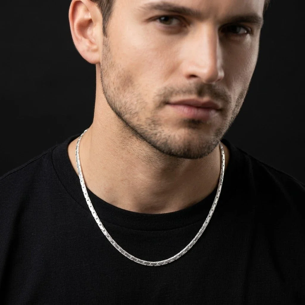 Sterling SIlver Simple Design Chain Pendant For Men's