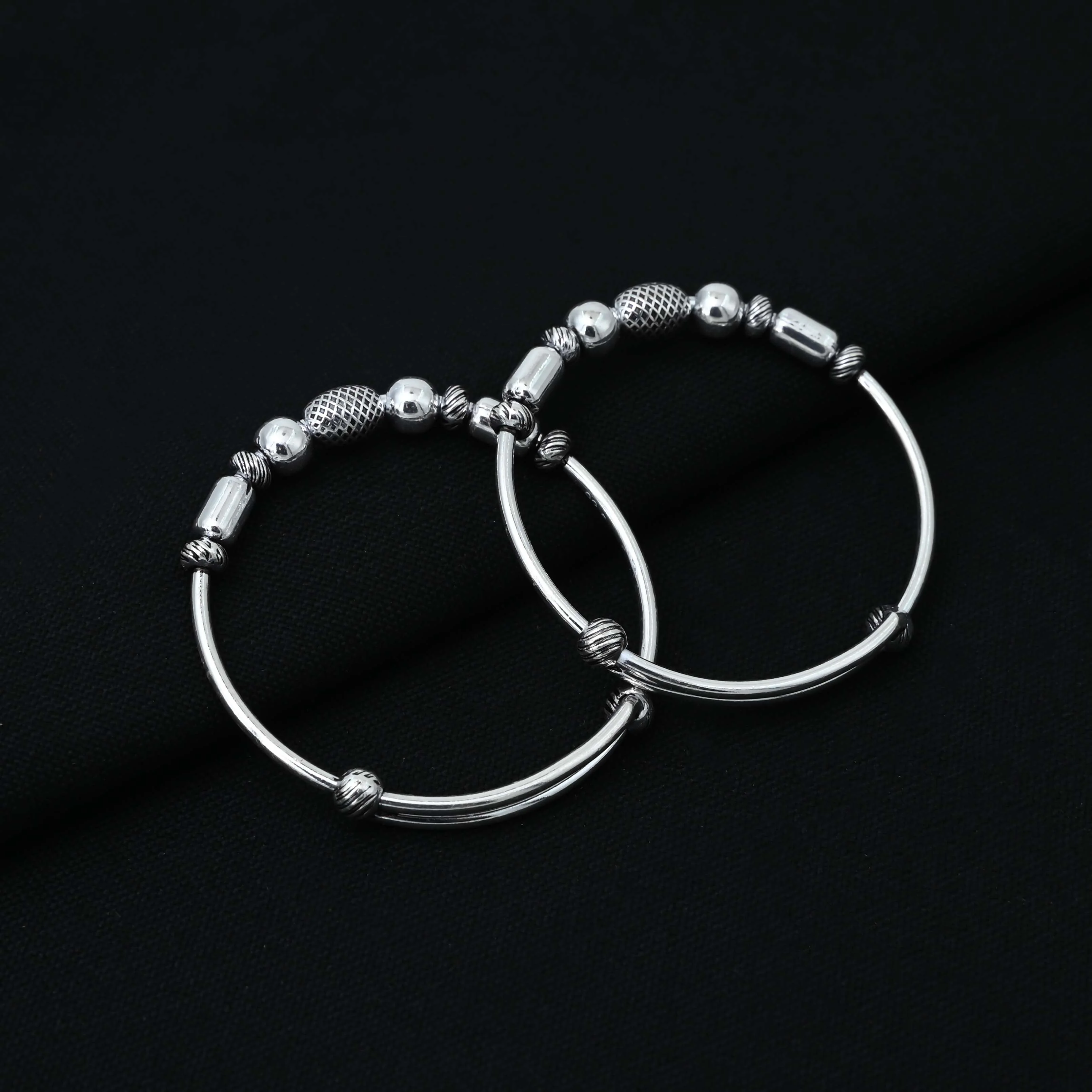 Sterling Silver Simple Lining Kada for Girls - Image 2