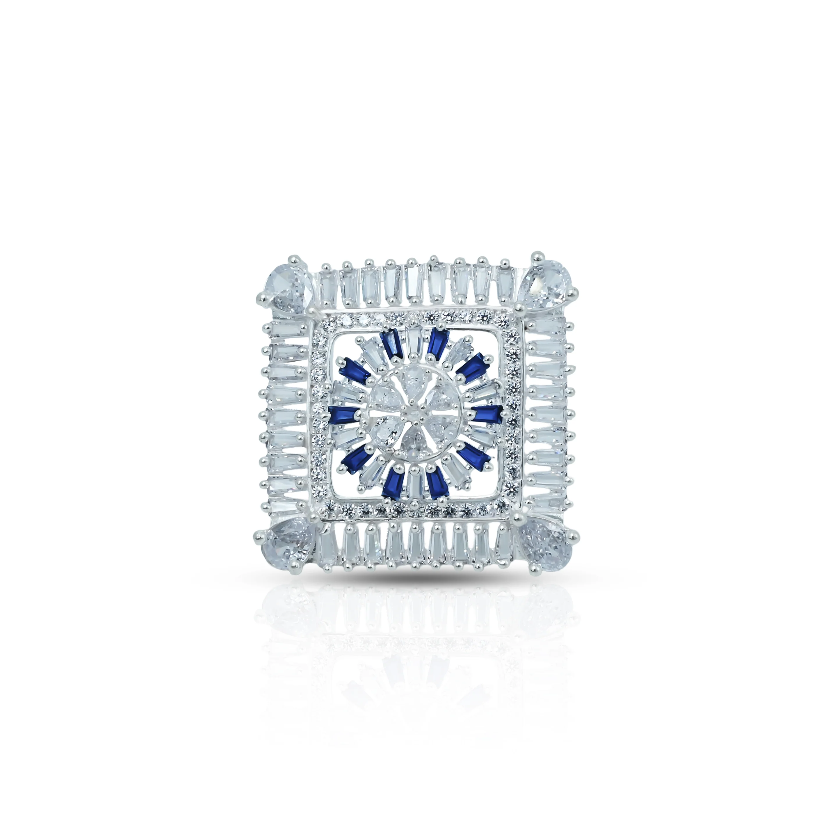 Sterling Silver Square Ring with Multiple Stones - Image 2