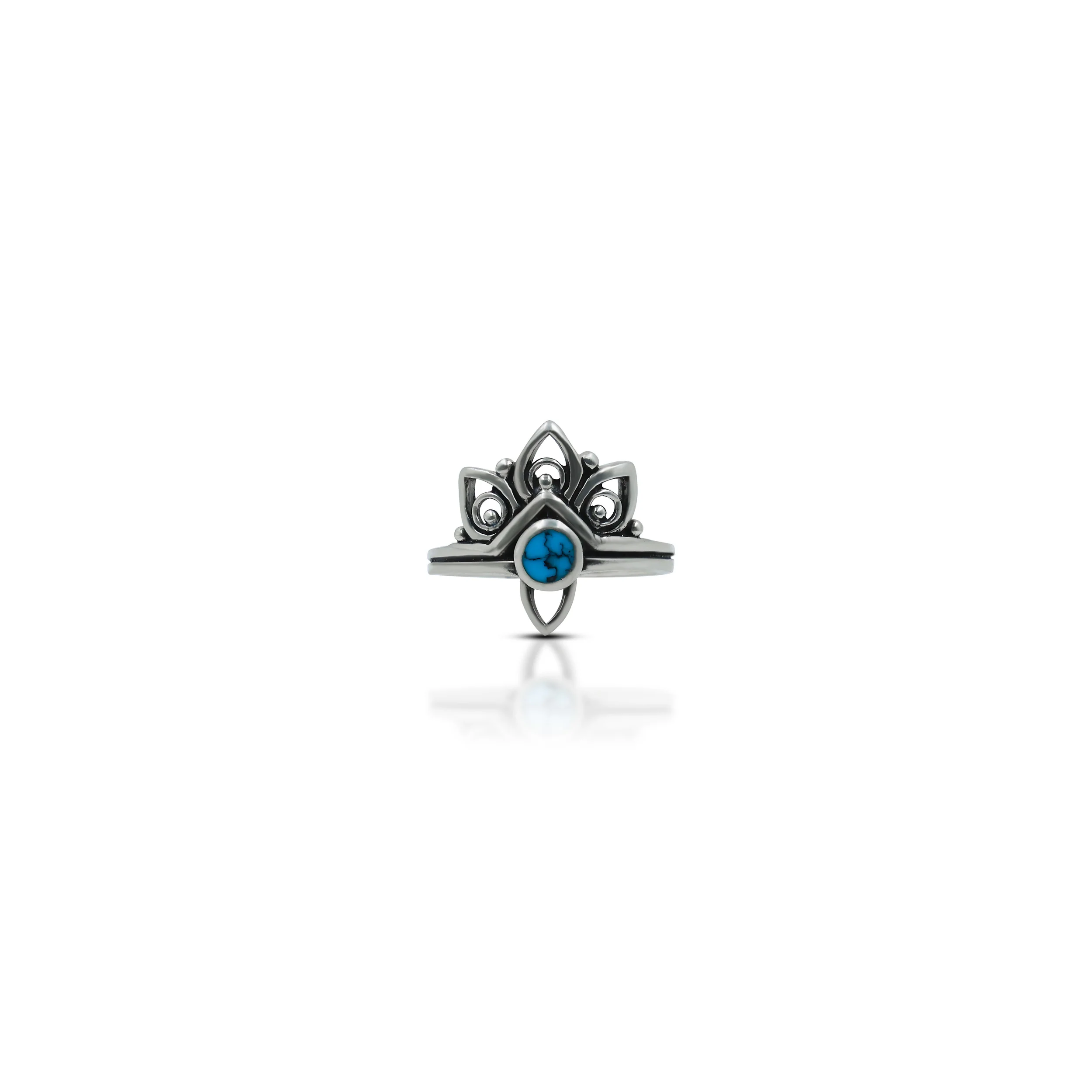 Sterling Silver Turquoise Ring with Flower Design - Image 4
