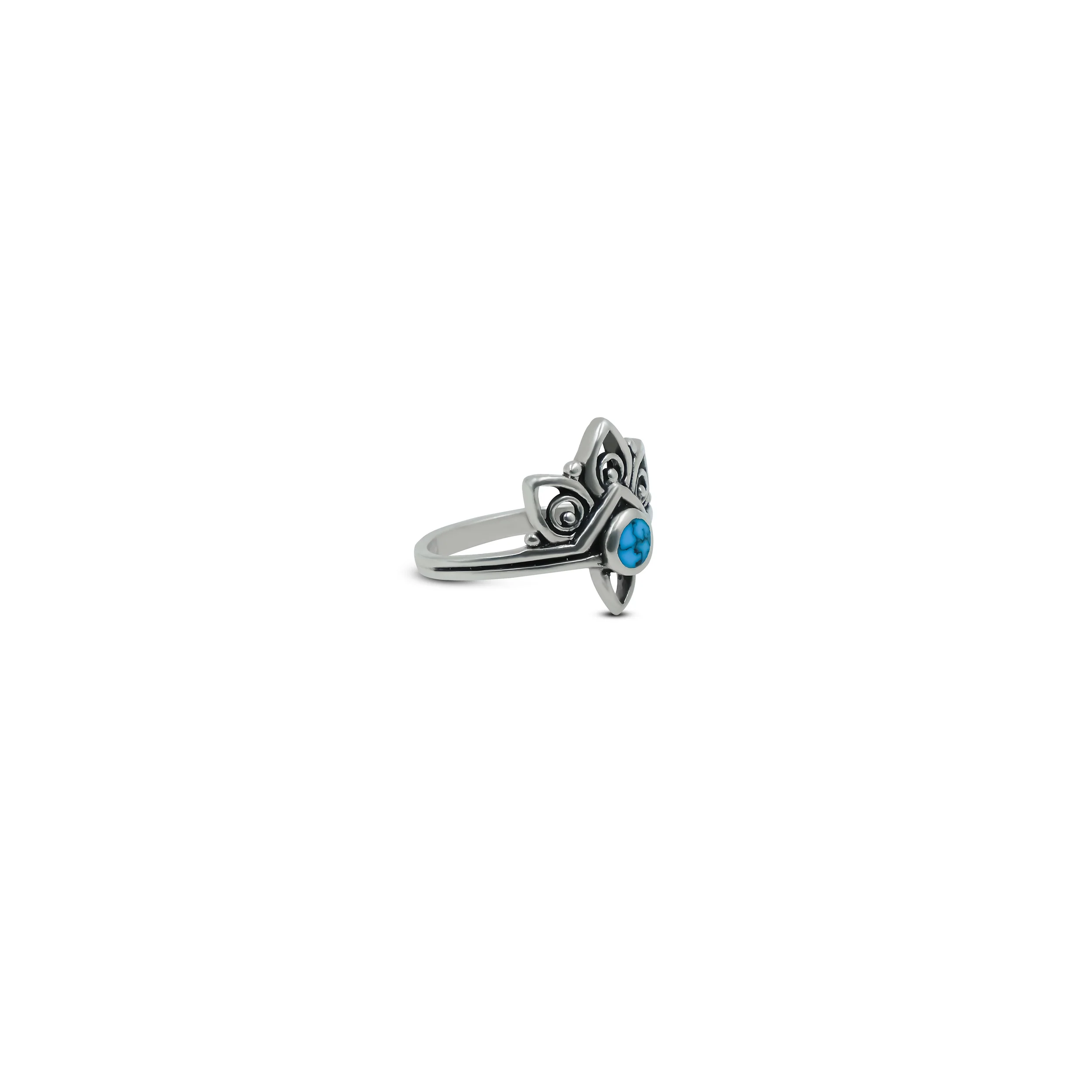 Sterling Silver Turquoise Ring with Flower Design - Image 5