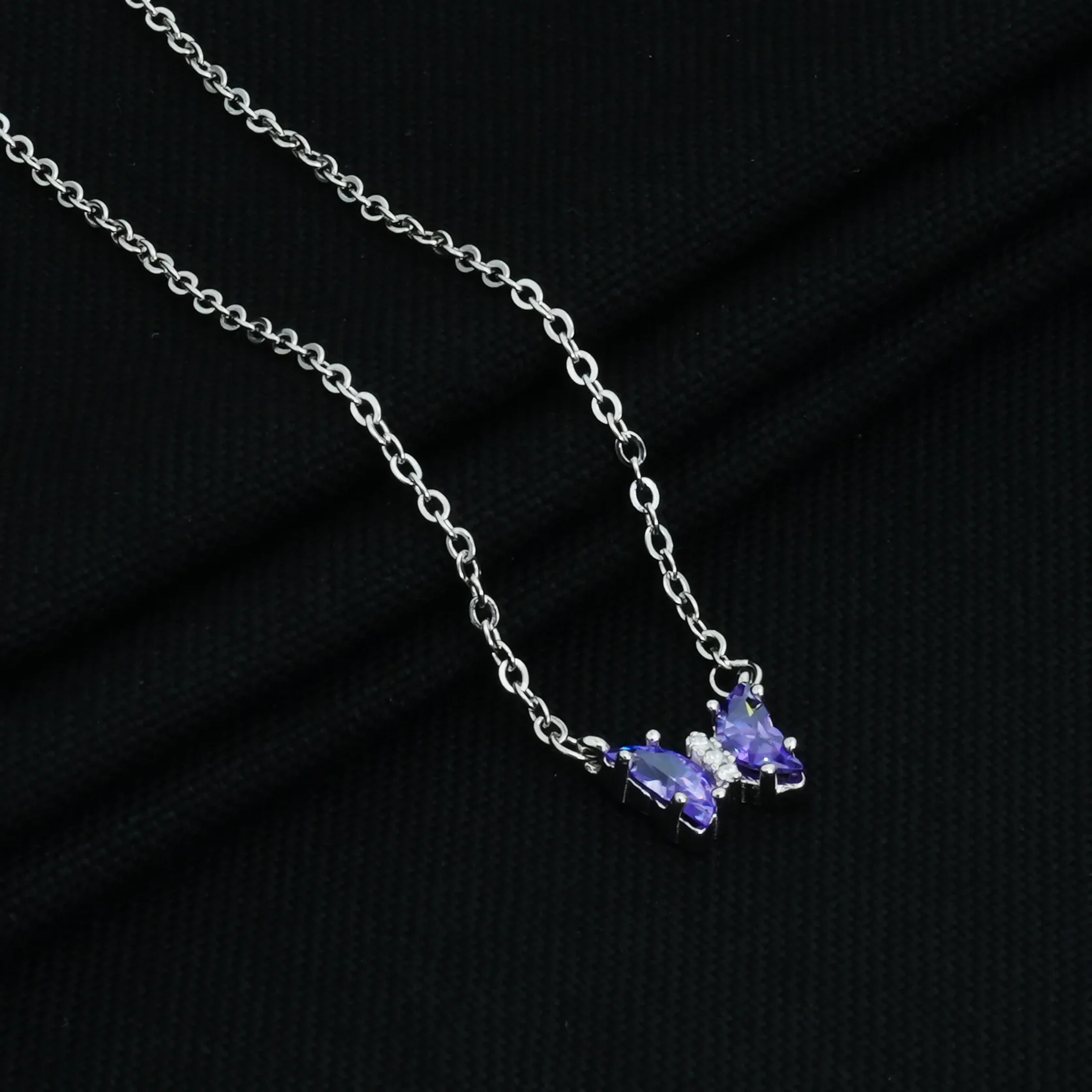 Sterling Sliver Chain Blue Butterfly Pendant - Image 3