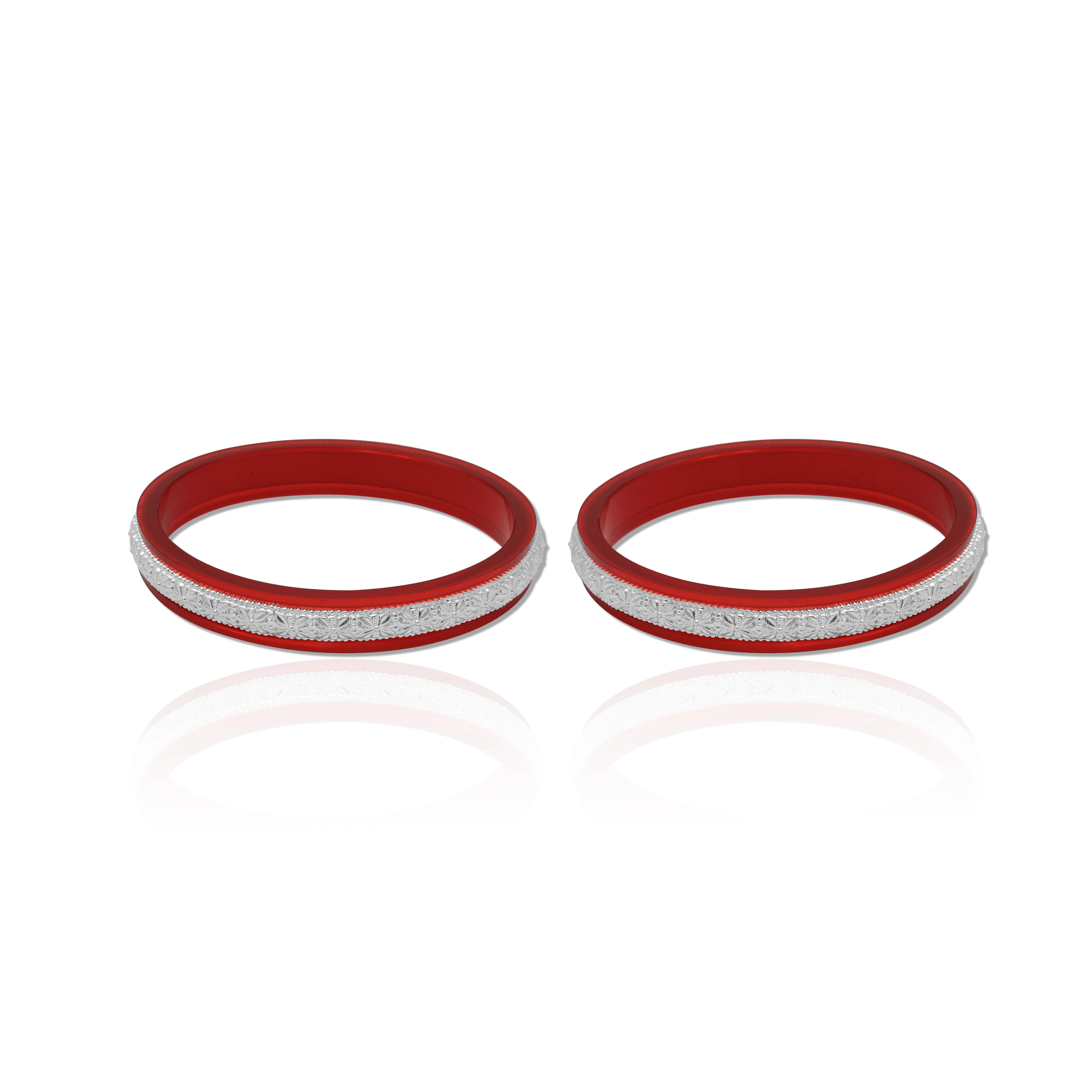 Beautiful Red Bangles with Delicate Silver Engraving - Image 2