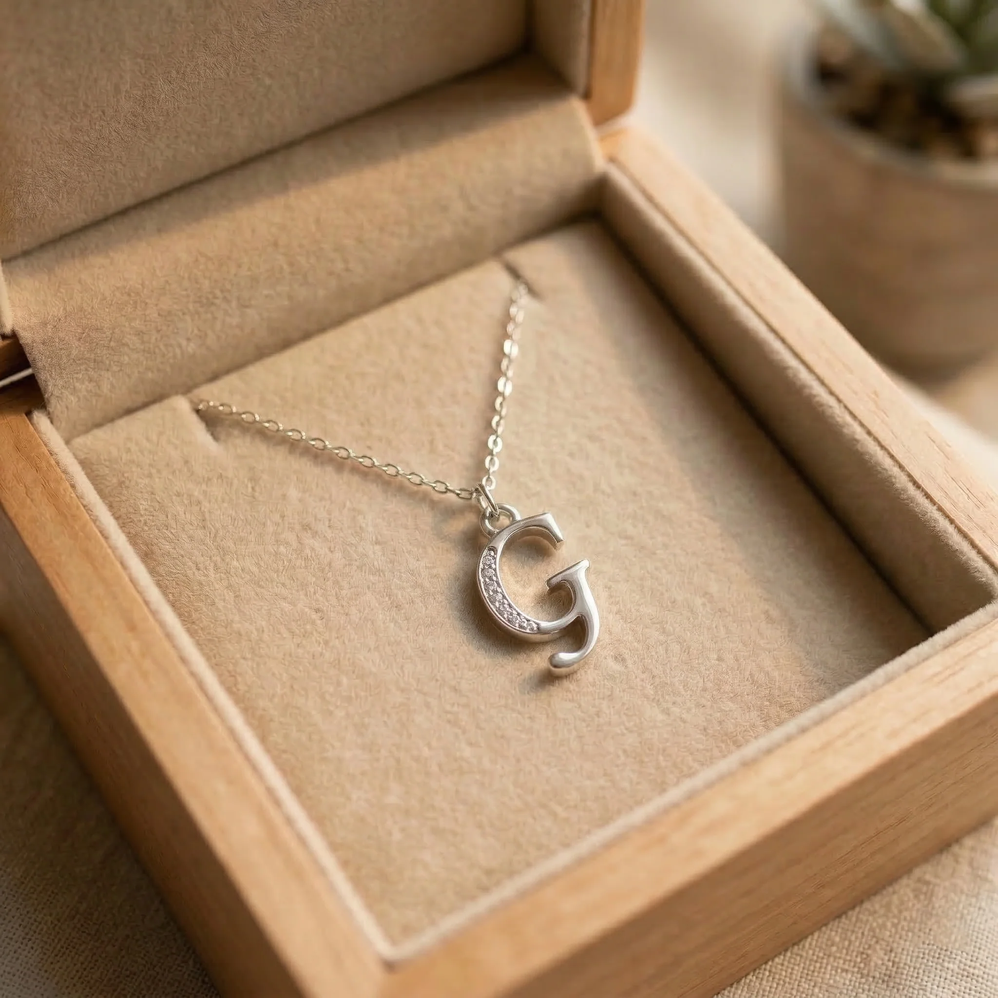 Stylish Alphabet Silver Pendant Necklace - Image 11