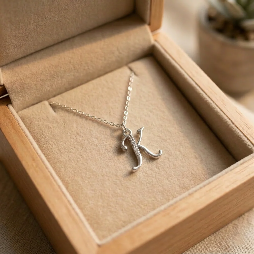 Stylish Alphabet Silver Pendant Necklace - Image 15