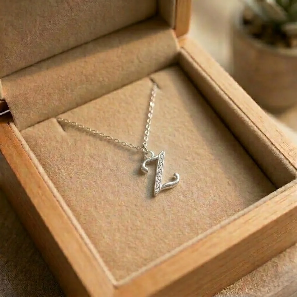 Stylish Alphabet Silver Pendant Necklace - Image 29