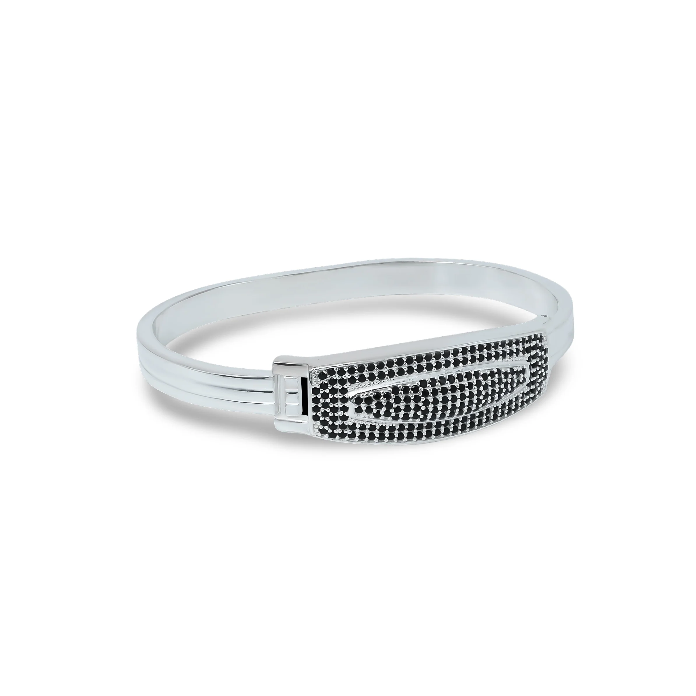 Stylish Black Stone Embedded Silver Kada - Image 3