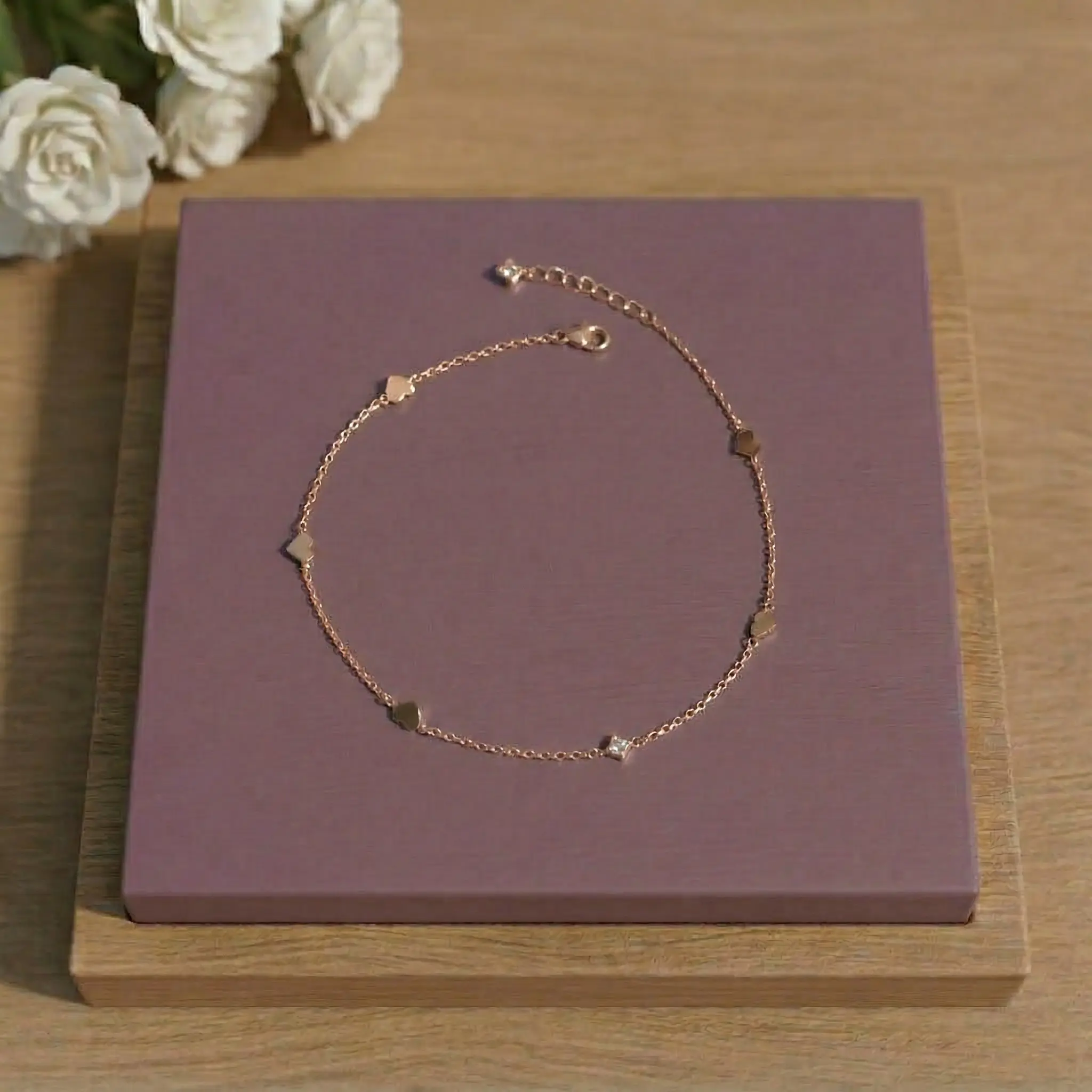 Tiny Heart Charm Silver Anklet Pair - Image 6