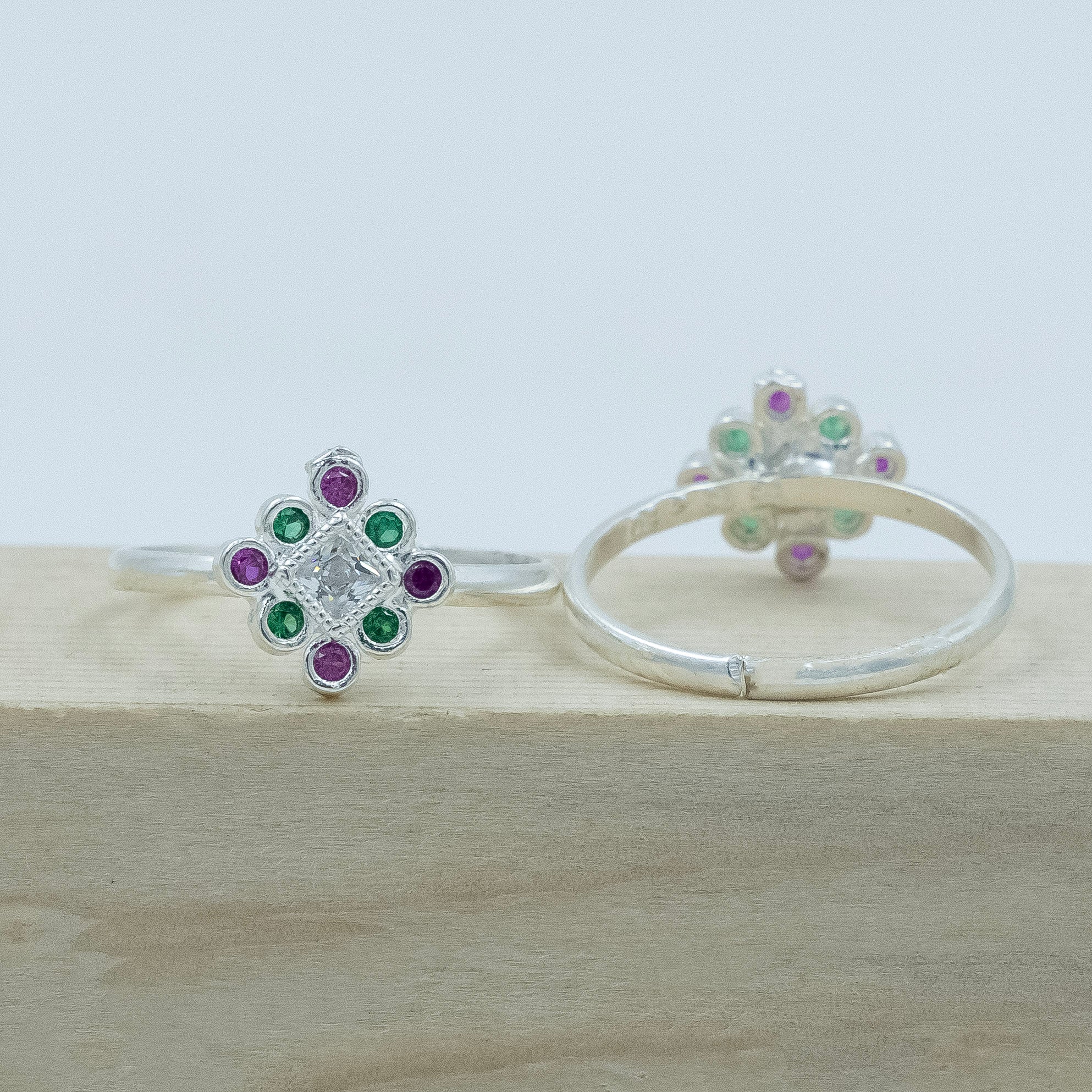 Traditional Multicolour Stone Silver Toe Ring(Bichiya) - Image 6