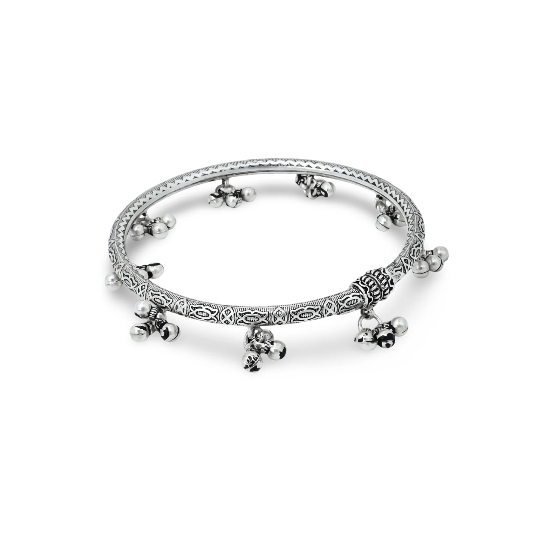 Traditional Oxidized Silver Kada Payal with Charming Ghungroo - Image 3