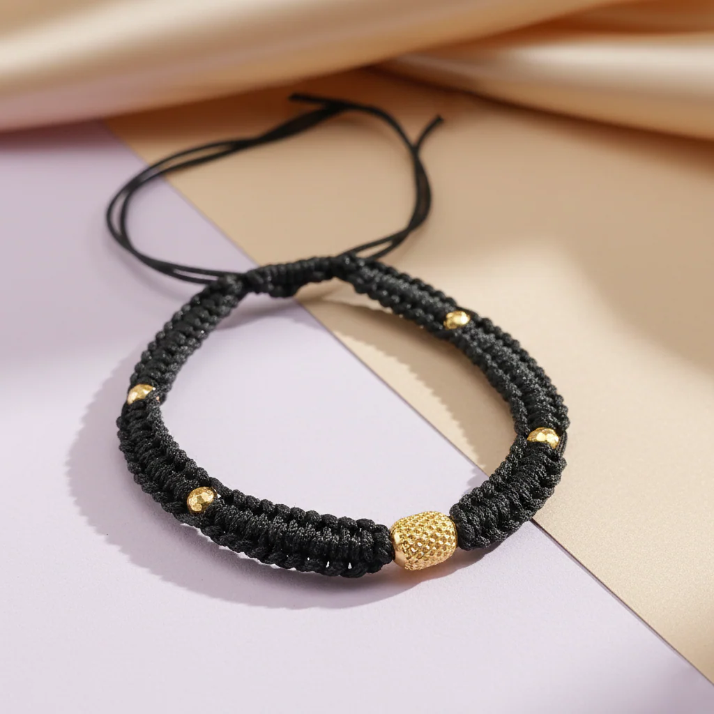 Traditional Silver Dhaga Anklet (Gold Polished Beads) - Image 2
