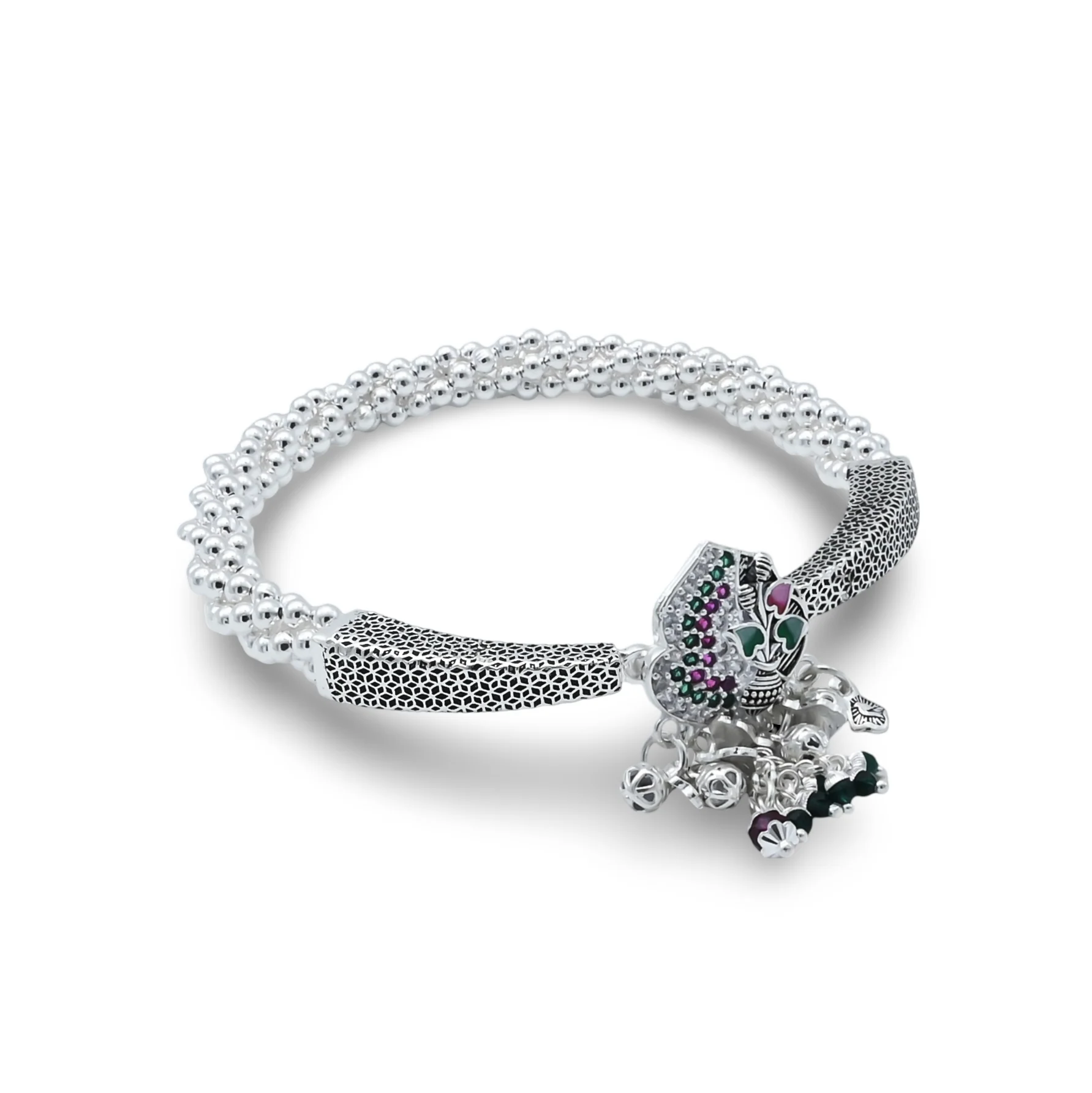Traditional Silver Kada Payal with Ghungroo - Image 2