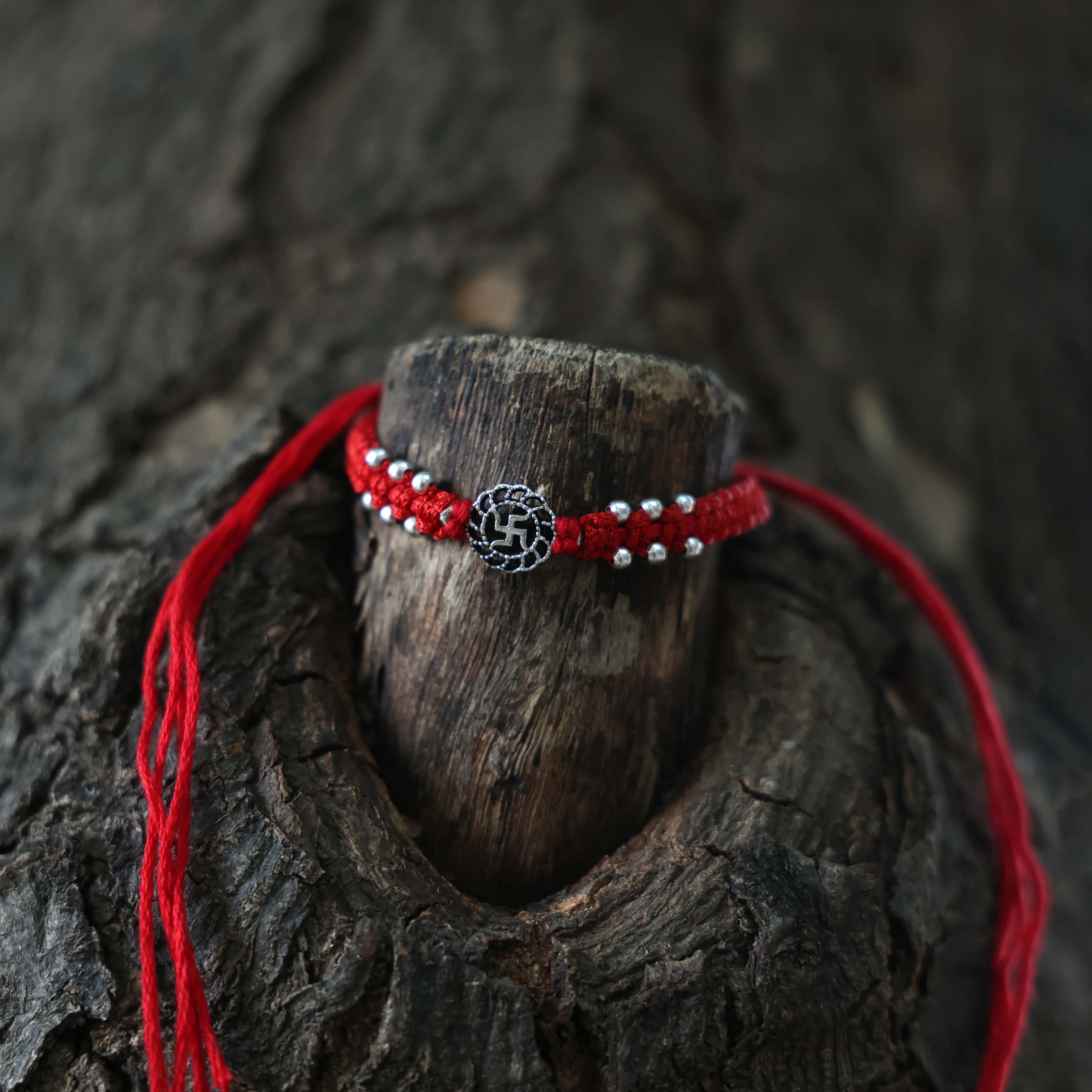 Traditional Swastik Buds Silver Rakhi - Image 5