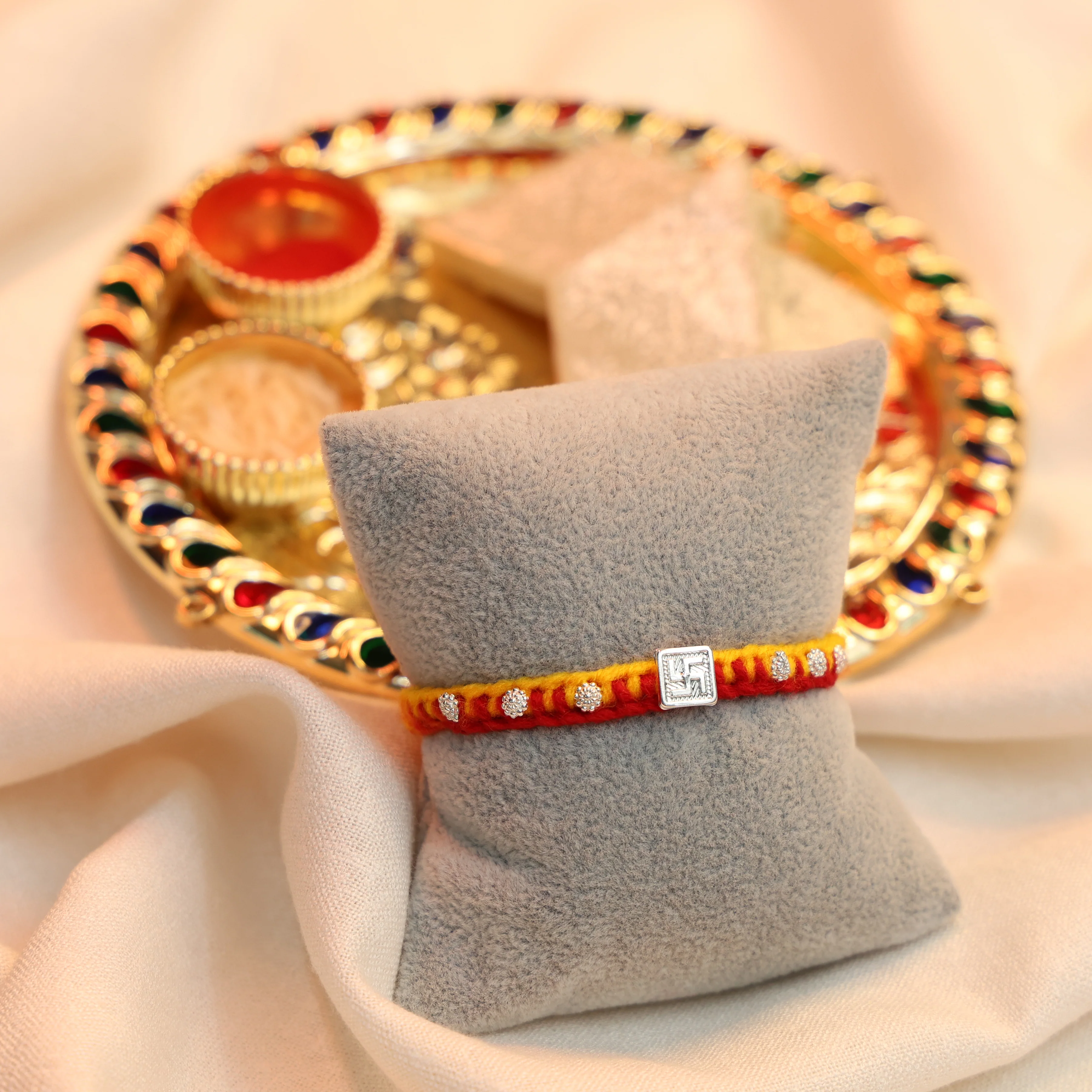 Traditional Swastik Silver Rakhi - Image 2