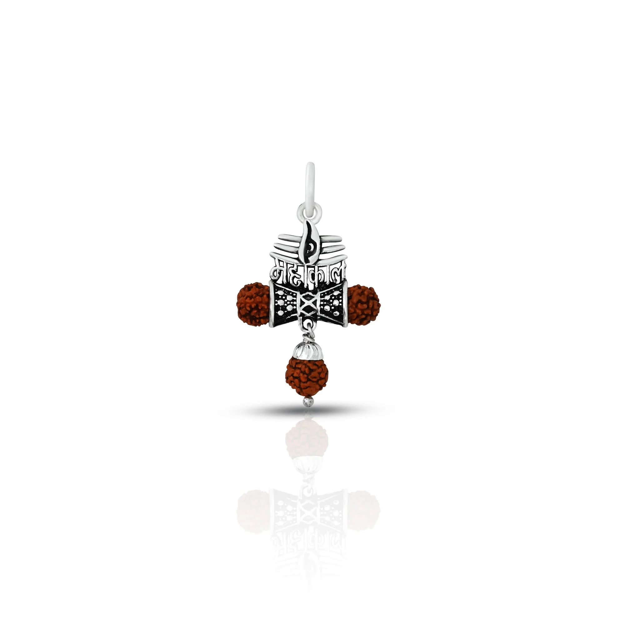 Trendy Oxidised Silver "महाकाल" Damru Pendant with Rudraksha - Image 3