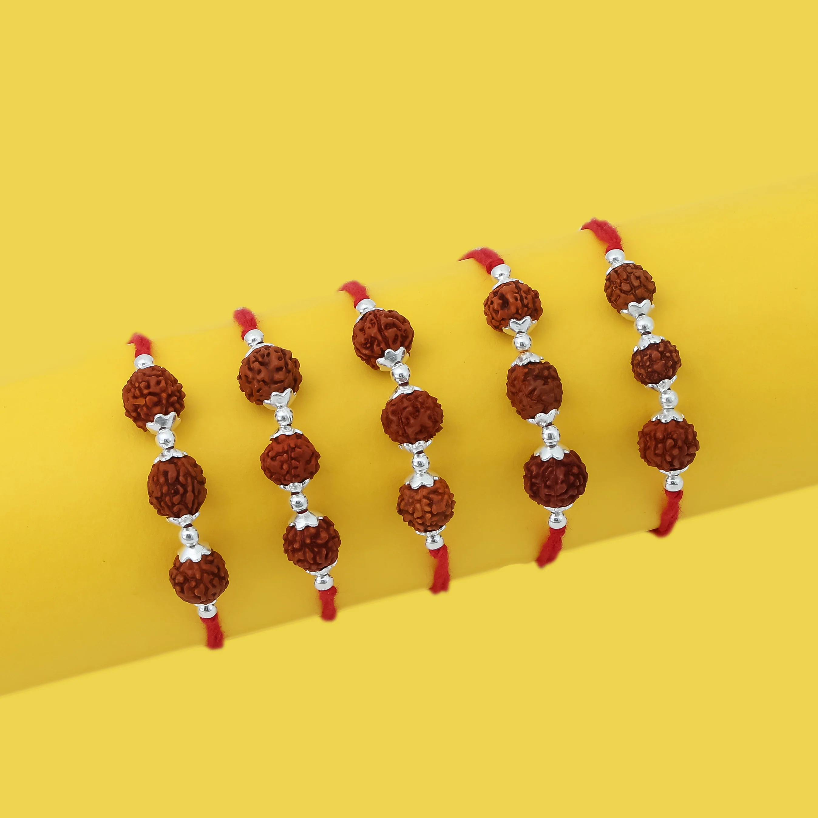 Trio Rudraksh Rakhi in Silver - Image 6