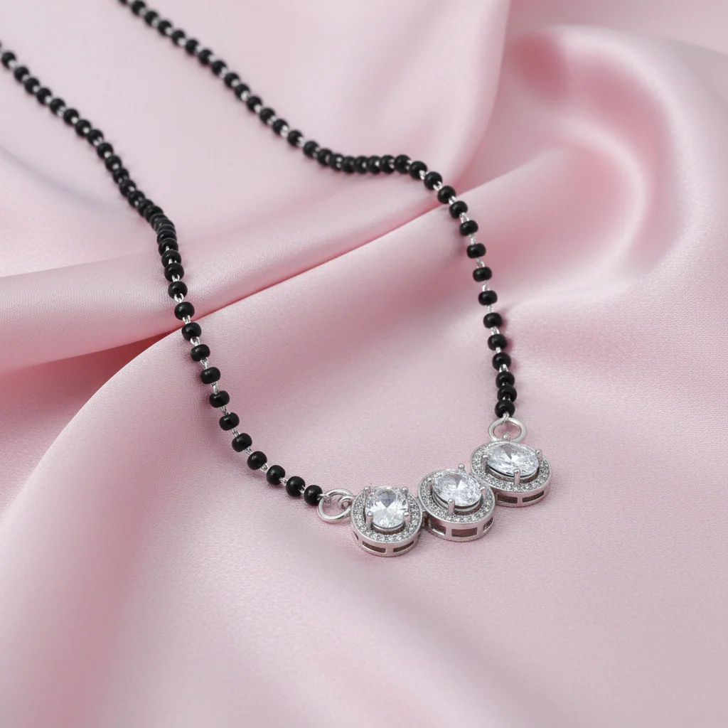 Triple Oval CZ Stone Sterling Silver Design Mangalsutra for Women - Image 4