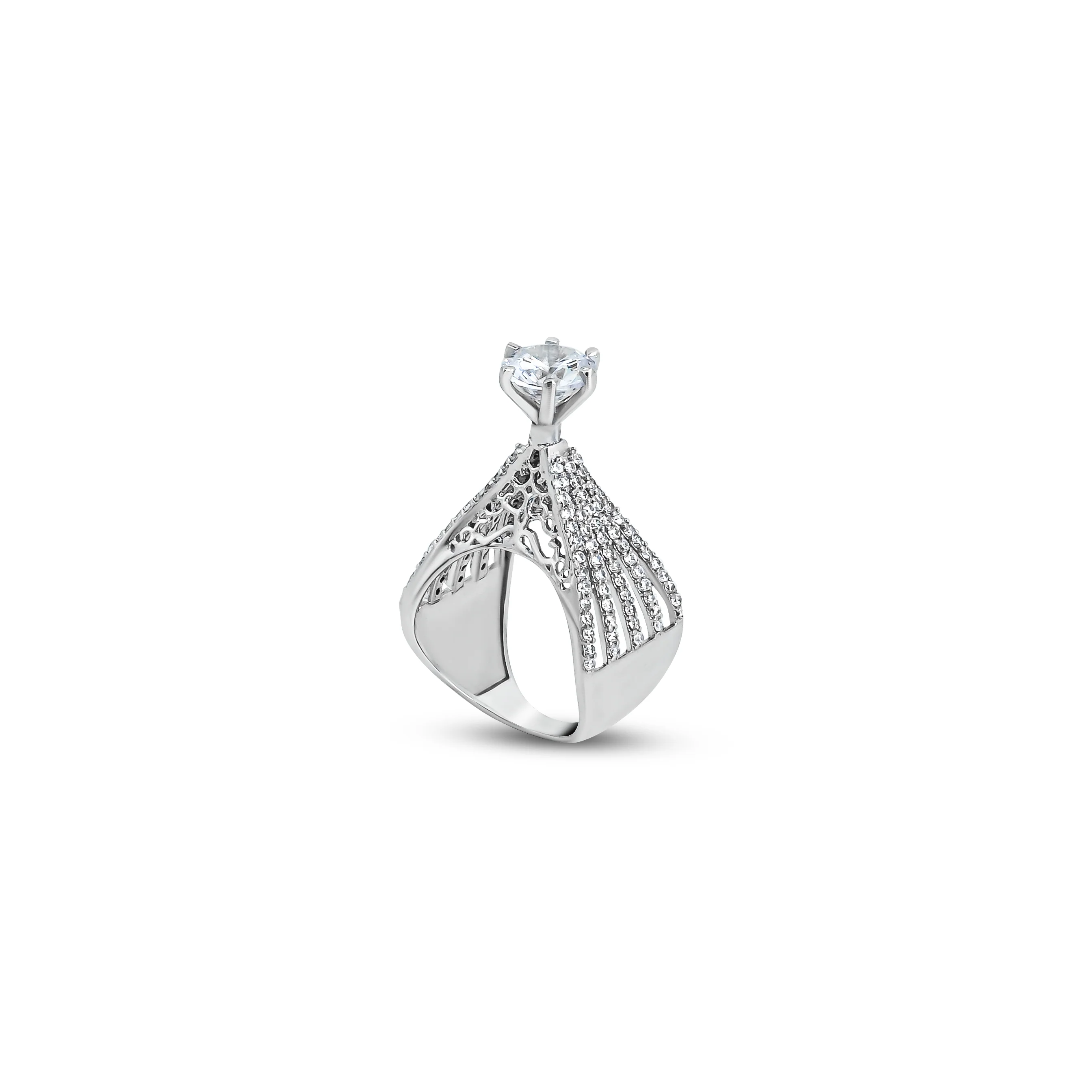 Unique Hand-Engraved Silver Ring with Shining White Center Stone. - Image 2