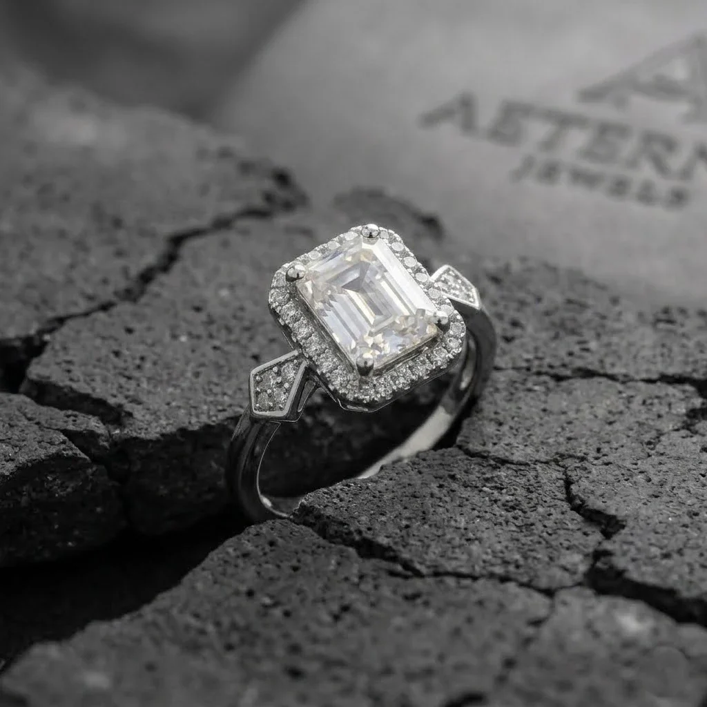 Vintage Emerald Cut Diamond Halo Ring - Image 3