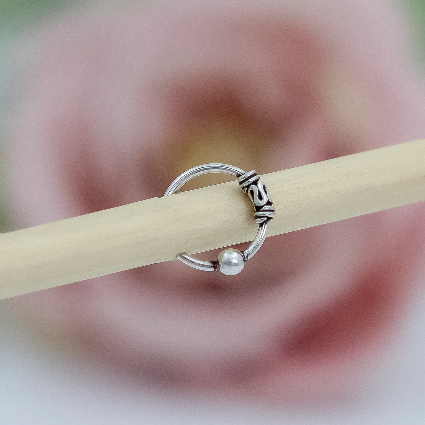 Vintage Silver Nose Ring with Bead Detailing - Image 2