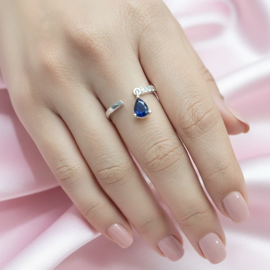Waterdrop Latkan Adjustable Silver Ring - Image 3